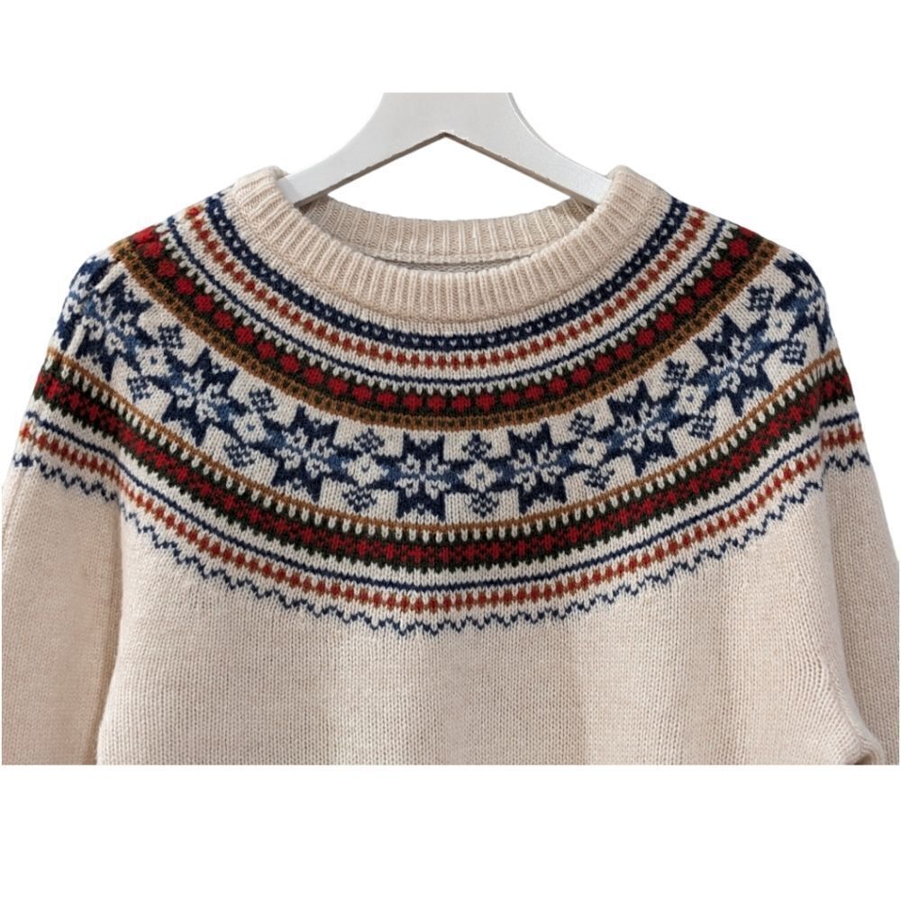 J. Crew Men's Yoked Nordic Fair Isle 100% Lambswool Crewneck Sweater Size M - Picture 4 of 7